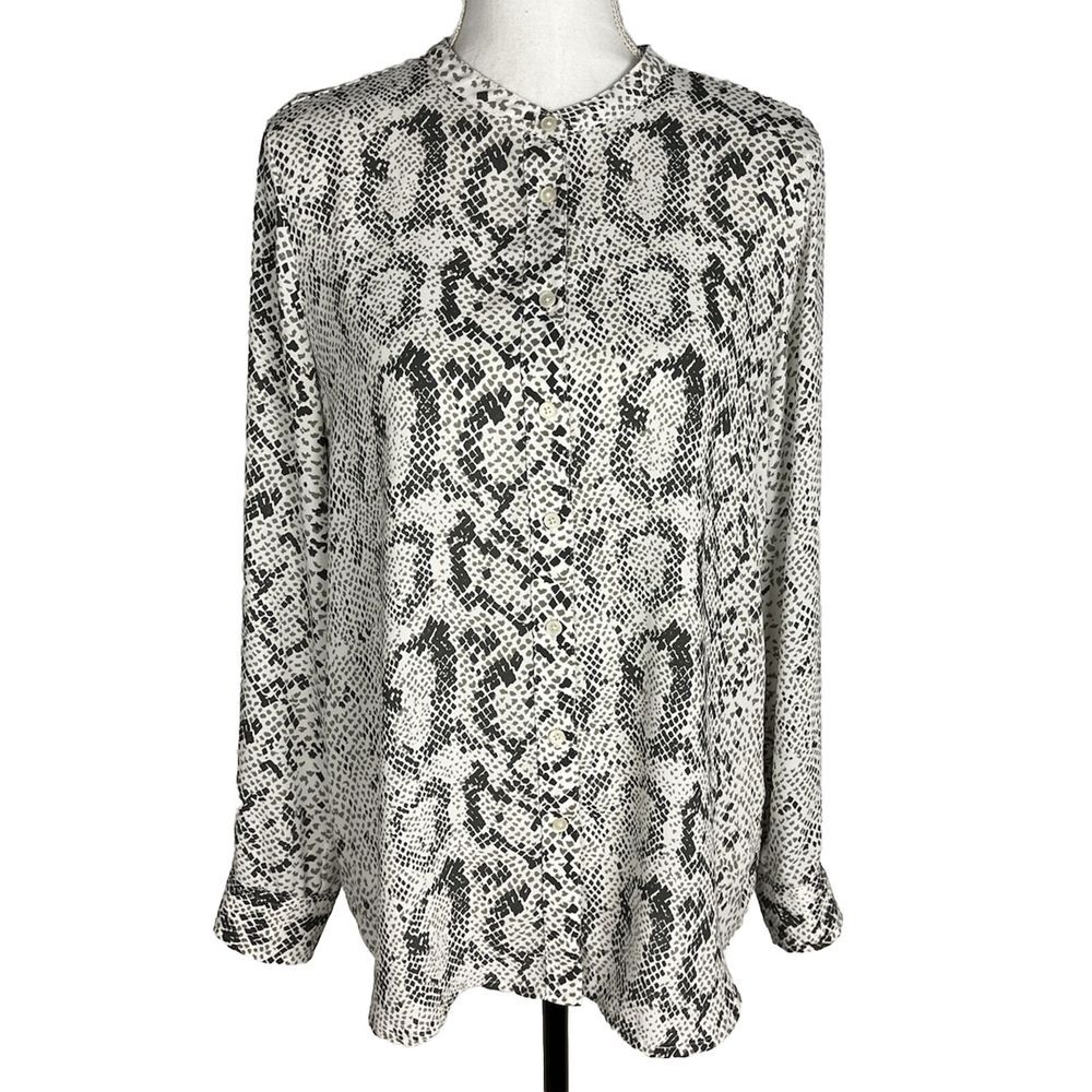 J.crew blouse snakeskin Pattern Top Gray white shirt Size S Long Sleeve